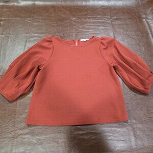 Green Envelope Rust Burnt Orange Balloon Sleeve Blouse Top Size L